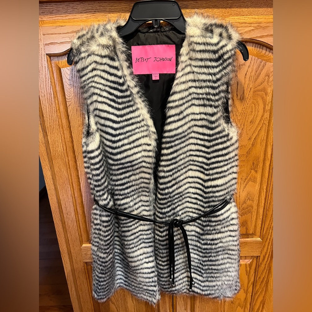 Betsey Johnson Black and White Faux Fur Vest